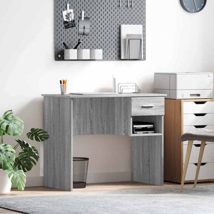 Бюро с чекмедже Сив Сонома 90 x 49 x 75 см Инженерно дърво