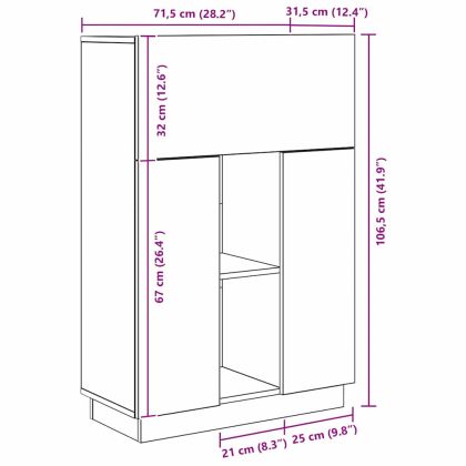 Бюро с рафт с врата Бяло 71.5 x 31.5 x 106.5 см Инженерно дърво