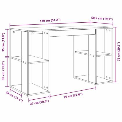 Бюро с рафт Сив Сонома 130 x 50.5 x 75 см Инженерно дърво