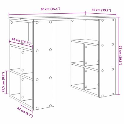 Бюро с рафт със съхранение Бяло 90 x 50 x 75 см Инженерно дърво