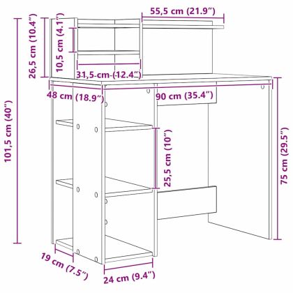 Бюро с рафт Бяло 90 x 48 x 101,5 см Инженерно дърво