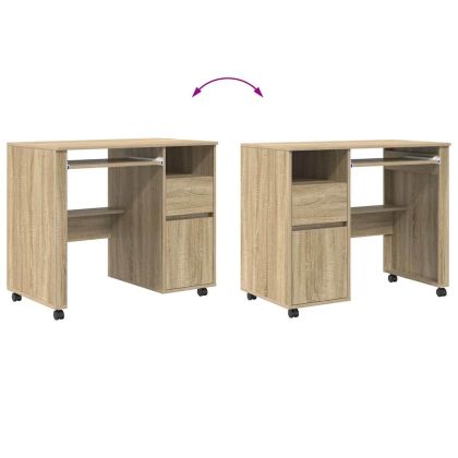 Бюро на колела Сонома дъб 91 x 50 x 77 см Инженерно дърво