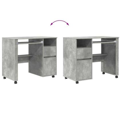 Бюро на колела Циментено сиво 91 x 50 x 77 см Инженерно дърво