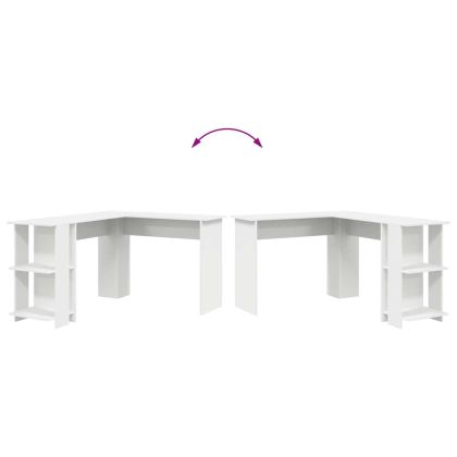 Ъглово бюро с рафт Бяло 140 x 113,5 x 75 см Инженерно дърво