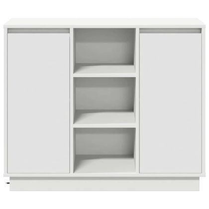 LED конзолна маса с рафт Бяло 90 х 32 х 75 см Инженерно дърво