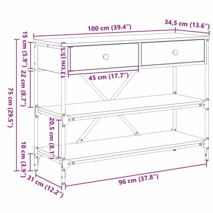 Конзолна маса с чекмедже с рафт Кафяво 100 x 34,5 x 75 см Дърво