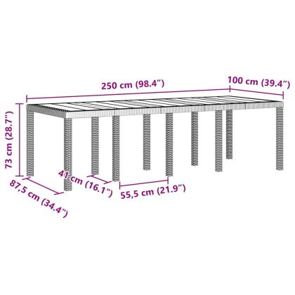 Градинска маса за хранене Бяло 250 x 100 x 73 см полиратан