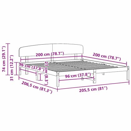 Рамка за легло с таблото Бяло 200 x 200 cm Солидно борово дърво