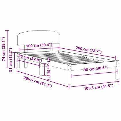 Рамка за легло с таблото Бяло 100 x 200 cm Солидно борово дърво