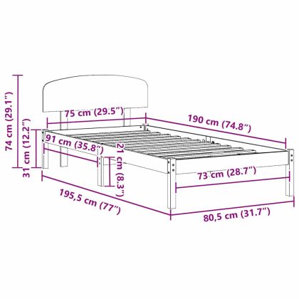 Рамка за легло Естествен 75 x 190 cm Солидно борово дърво