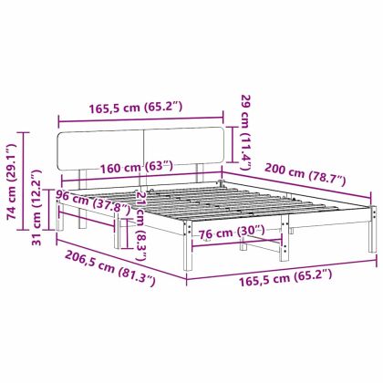 Рамка за легло с таблото Кафяво с восъчно покритие 160 x 200 cm