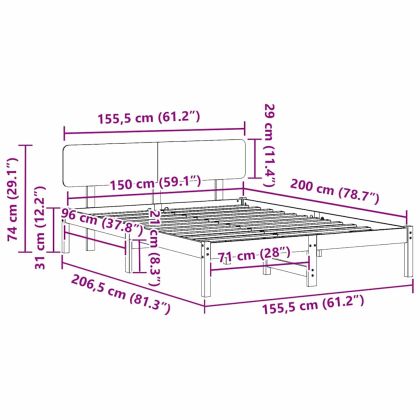 Рамка за легло с таблото Кафяво с восъчно покритие 150 x 200 cm