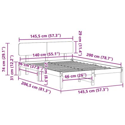 Рамка за легло с таблото Кафяво с восъчно покритие 140 x 200 cm