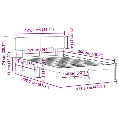 Рамка за легло Естествен 120 x 200 cm Солидно борово дърво