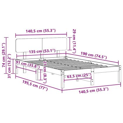 Рамка за легло с таблото Кафяво с восъчно покритие 135 x 190 cm