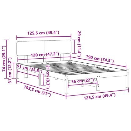 Рамка за легло Естествен 120 x 190 cm Солидно борово дърво