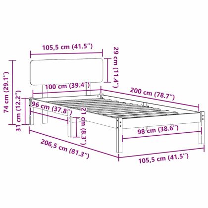 Рамка за легло с таблото Бяло 100 x 200 cm Солидно борово дърво