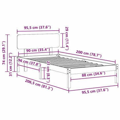 Рамка за легло Естествен 90 x 200 cm Солидно борово дърво