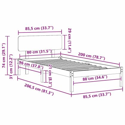 Рамка за легло с таблото Кафяво с восъчно покритие 80 x 200 cm