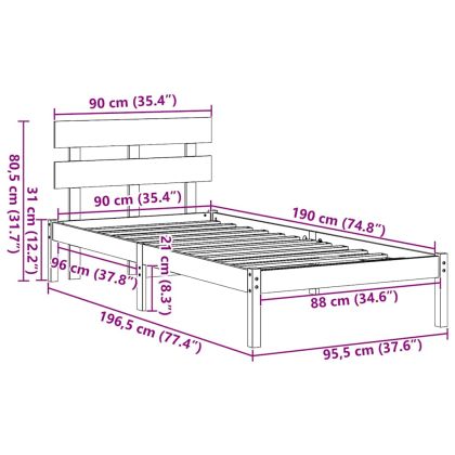 Рамка за легло Бяло 90 x 190 cm Масивна борова дървесина