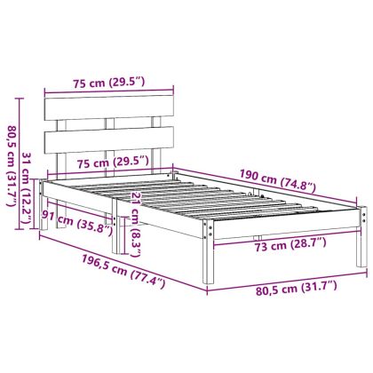 Рамка за легло Кафяво 75 x 190 cm Масивна борова дървесина