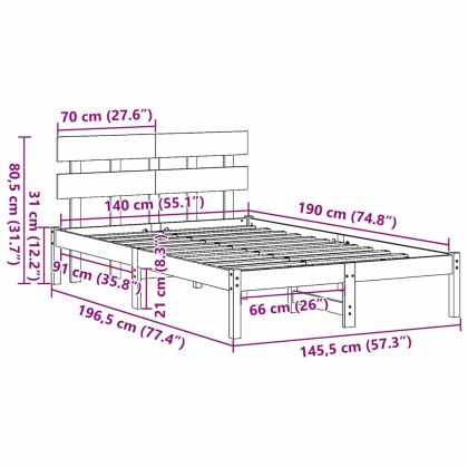 Рамка за легло Кафяво 140 x 190 cm Масивна борова дървесина