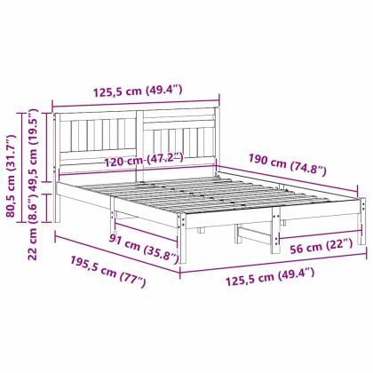 Рамка за легло с таблото Бяло 120 x 190 cm Солидно борово дърво