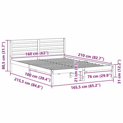 Рамка за легло с таблото Бяло 160 x 210 cm Солидно борово дърво