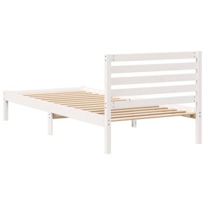 Рамка за легло с таблото Бяло 90 x 220 cm Солидно борово дърво