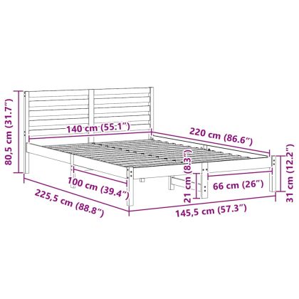 Рамка за легло Кафяво 140 x 220 cm Солидно борово дърво