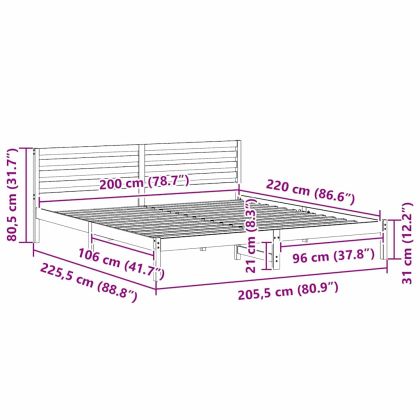 Рамка за легло с таблото Бяло 200 x 220 cm Солидно борово дърво