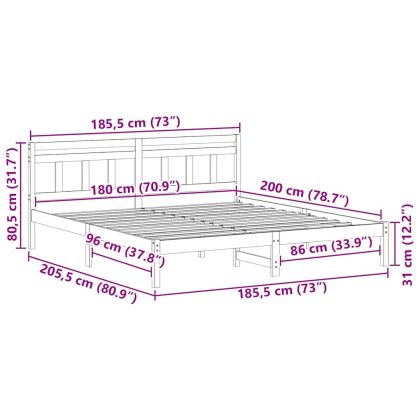 Рамка за легло Кафяво 180 x 200 cm Солидно борово дърво