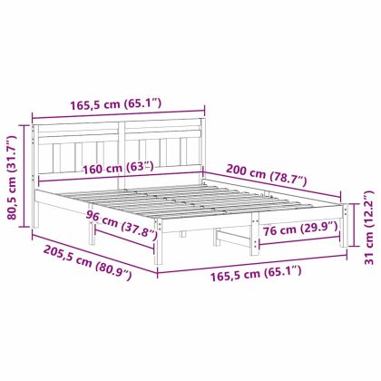 Рамка за легло Кафяво 160 x 200 cm Солидно борово дърво