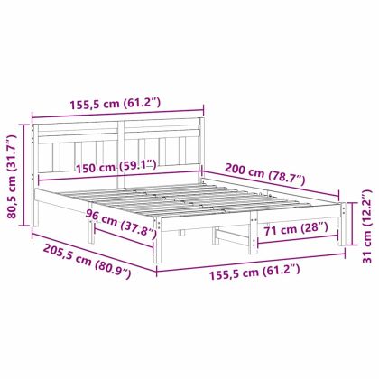 Рамка за легло Кафяво 150 x 200 cm Солидно борово дърво