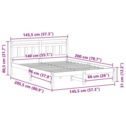 Рамка за легло Бяло 140 x 200 cm Солидно борово дърво