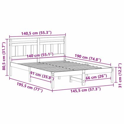 Рамка за легло Кафяво 140 x 190 cm Солидно борово дърво