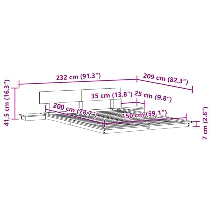 Рамка за легло Бяло 150 x 200 cm Дърво