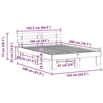 Рамка за легло с таблото Бяло 160 x 200 cm Солидно борово дърво
