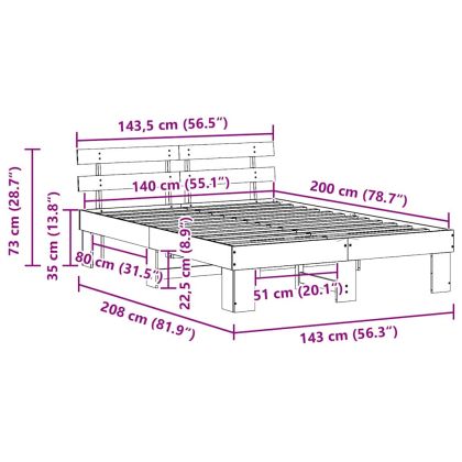Рамка за легло с таблото Бяло 140 x 200 cm Солидно борово дърво
