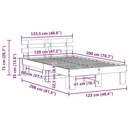 Рамка за легло с таблото Бяло 120 x 200 cm Солидно борово дърво