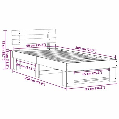 Рамка за легло с таблото Кафяво с восъчно покритие 90 x 200 cm