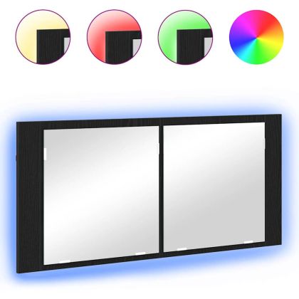 LED Огледало за Съхранение с рафт Черния дъб 100 x 12 x 45 см