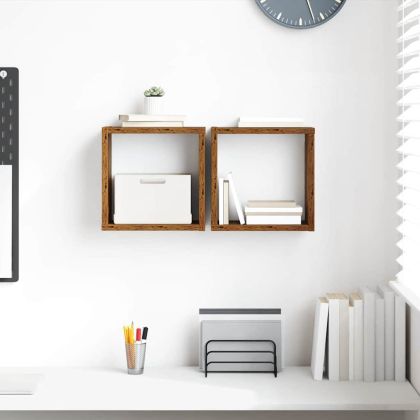 Стени за рафтове с рафт 2 pcs Старо дърво 26 x 15 x 26 cm
