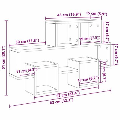 Стенен рафт с рафт Черен дъб 82 x 15 x 51 см Инженерно дърво