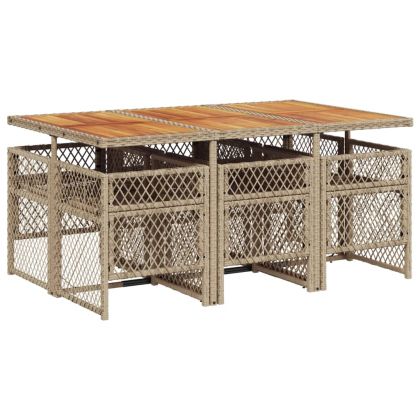 Градински комплект с възглавници, 7 части, бежов полиратан