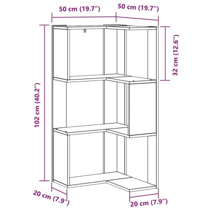 Ъглов книжарник Черен дъб 50 x 50 x 102 см Инженерно дърво