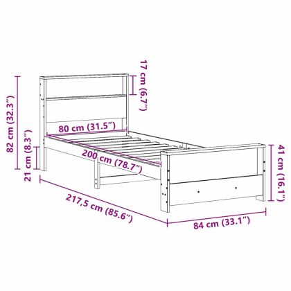Рамка за легло с таблото Кафяво с восъчно покритие 80 x 200 cm