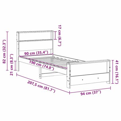 Рамка за легло с таблото Бяло 90 x 190 cm Инженерно дърво