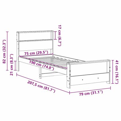 Рамка за легло с таблото Бяло 75 x 190 cm Инженерно дърво