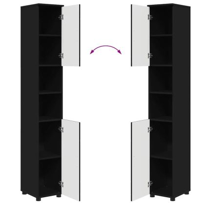 Шкаф за баня Черно 30 x 35 x 192 см Инженерно дърво & Метал